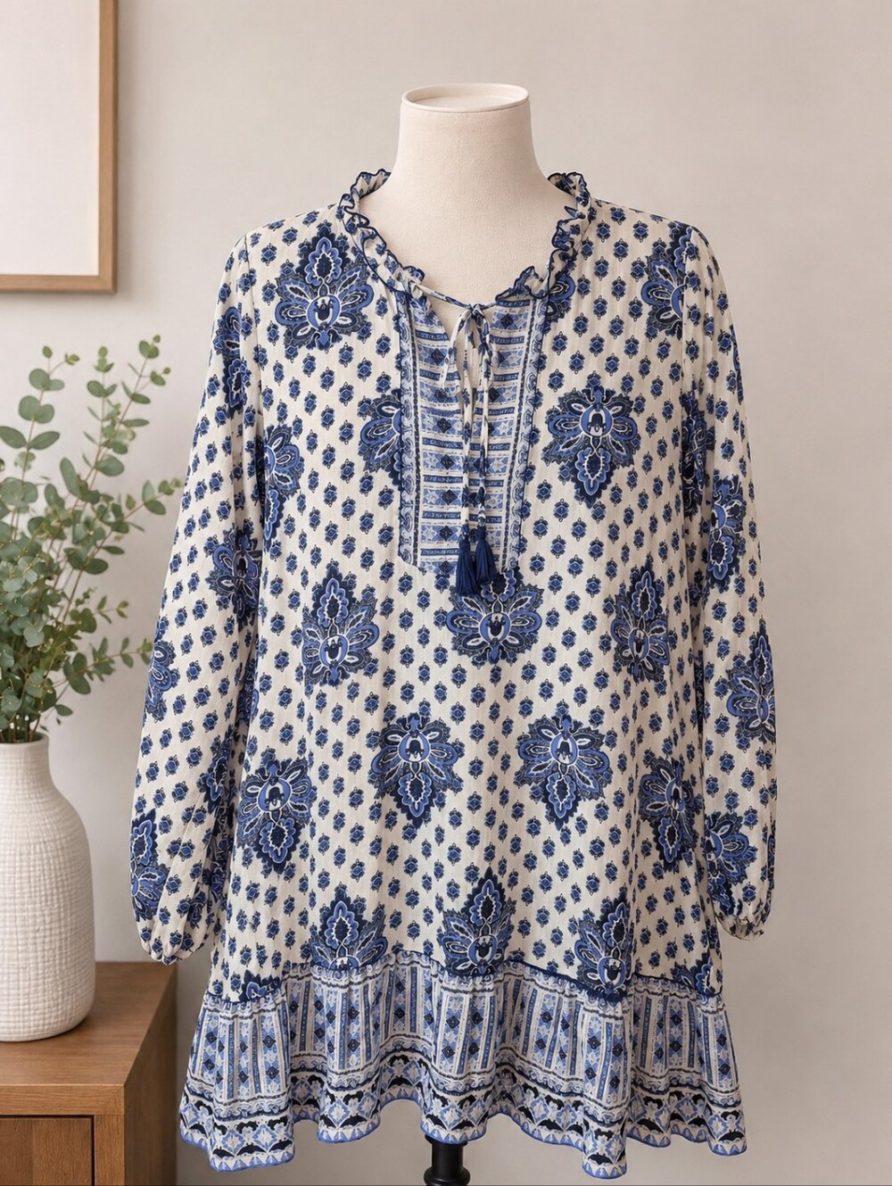 Zara Blue And White Long Blouse Tunic